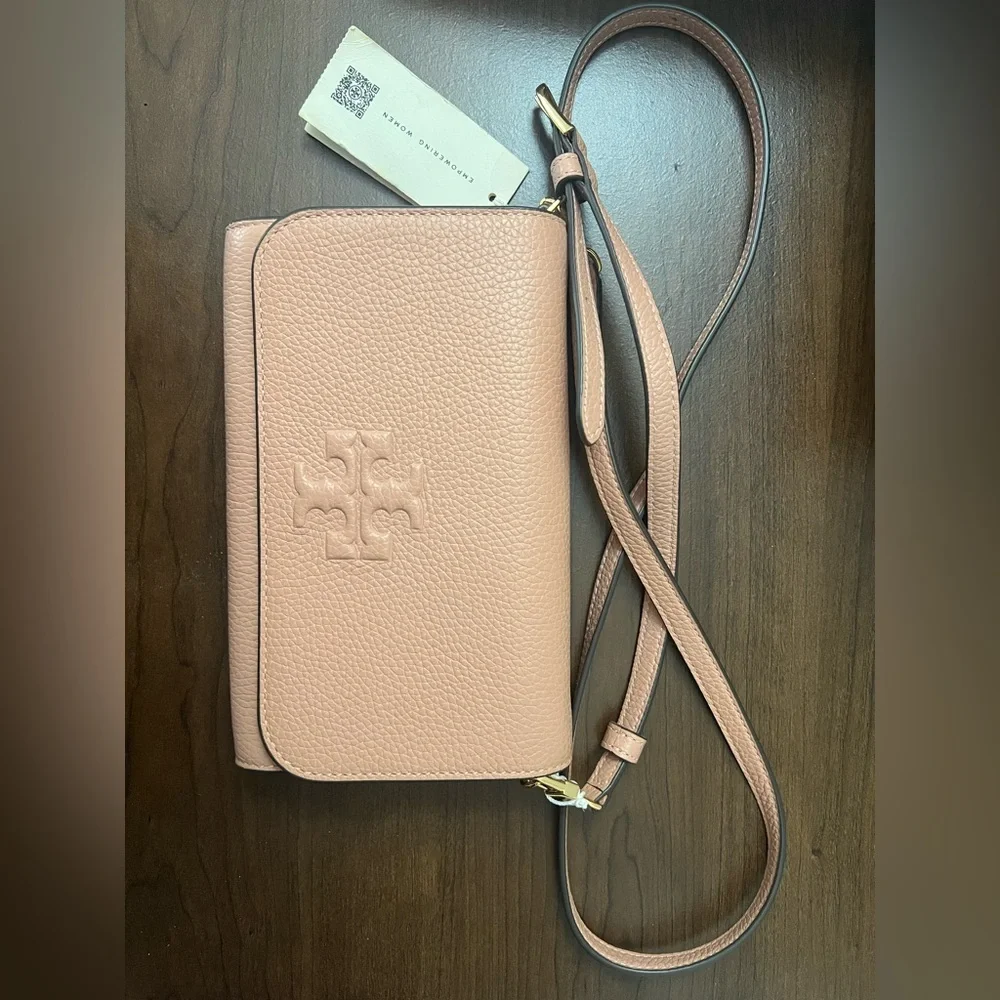 NWT! Tory Burch Thea Flat Wallet Pebbled Leather Crossbody Bag with Flat Wallet - Picture 4 of 13